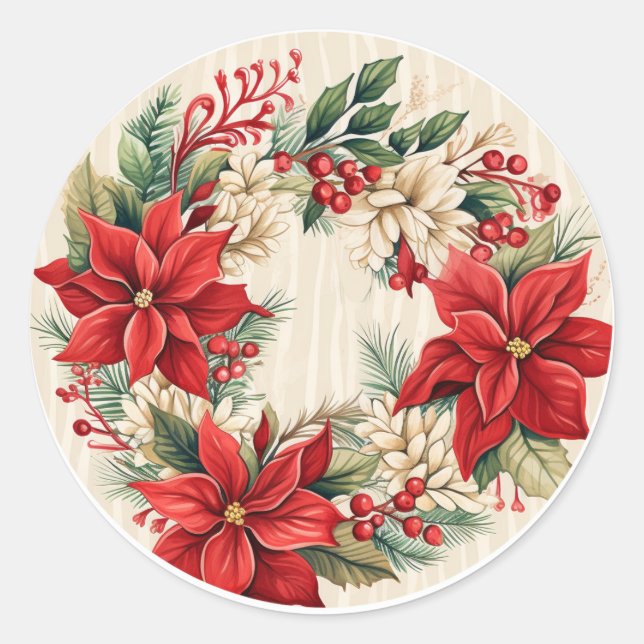 Sticker Rond Crème et rouge - Délices floraux d'hiver (Devant)