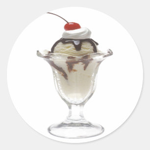 Sticker Rond Crème glacée au chocolat Sundae