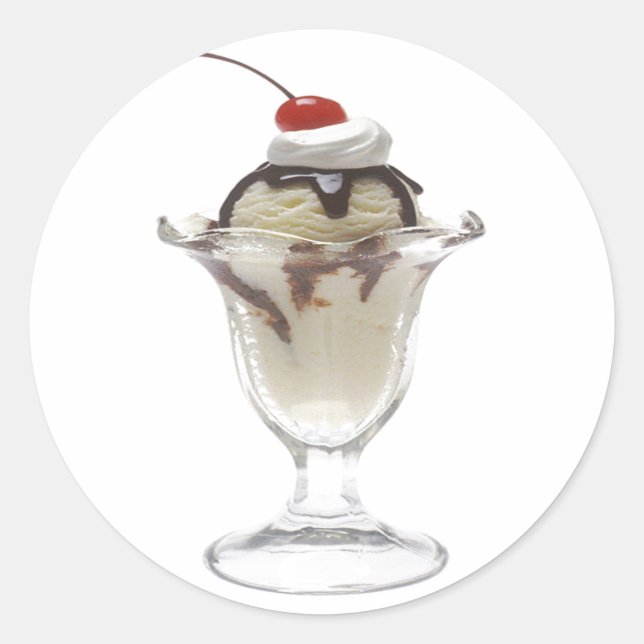 Sticker Rond Crème glacée au chocolat Sundae (Devant)
