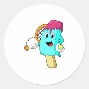 Sticker Rond Crème glacée au Tennis avec raquette de tennis