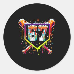 Sticker Rond Crème Glacée Baseball Dégoulinante Numéro 67 Six S