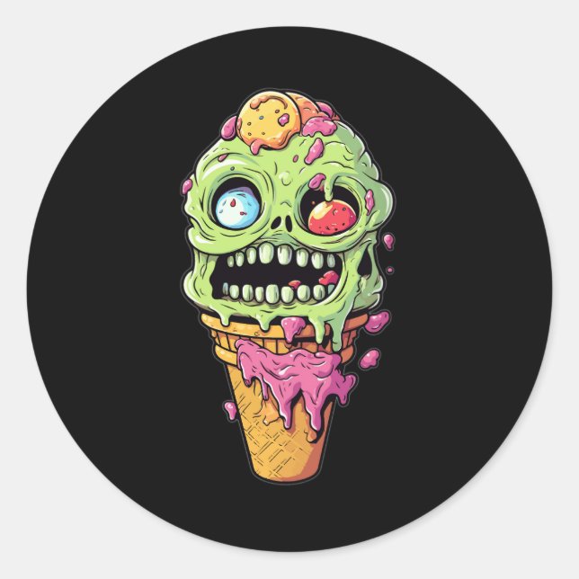 Sticker Rond crème glacée-cône-avec-collection-petit-monstre (1 (Devant)