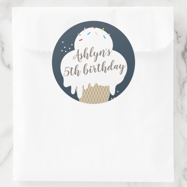 Sticker Rond Crème glacée Cone Marine Blue Anniversaire de enfa (Sac)