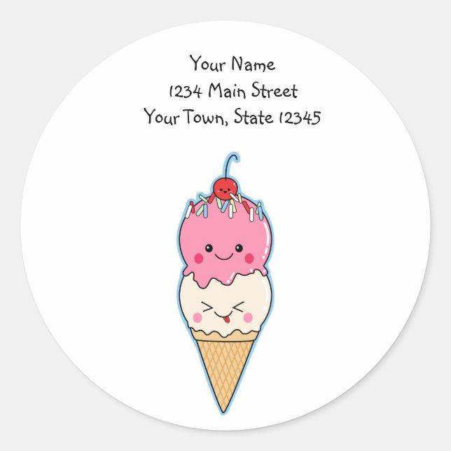 Sticker Rond Crème glacée Cute Kawaii (Devant)