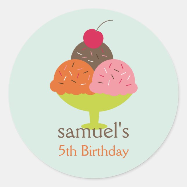 Sticker Rond Crème glacée Dimanche Anniversaire Favoriser Stick (Devant)