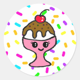 Sticker Rond Crème glacée dimanche fête d'anniversaire