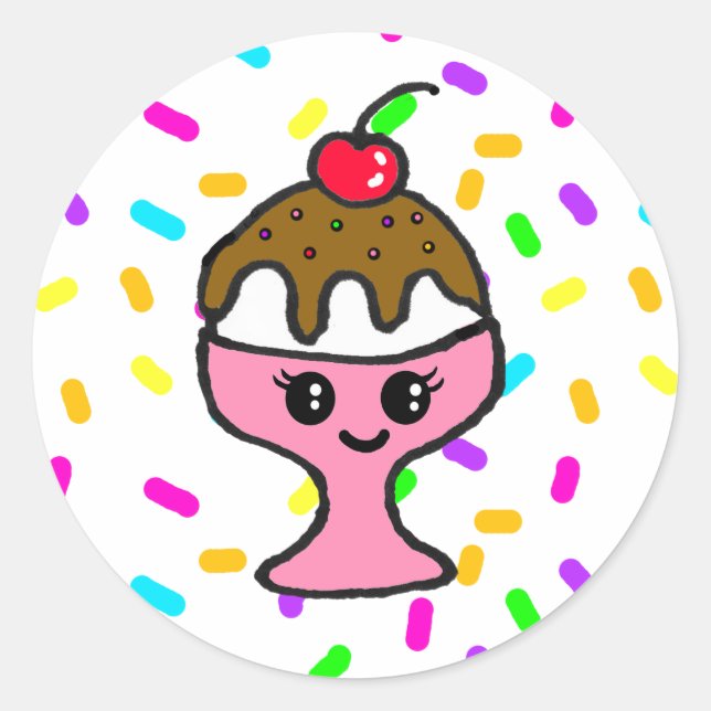 Sticker Rond Crème glacée dimanche fête d'anniversaire (Devant)