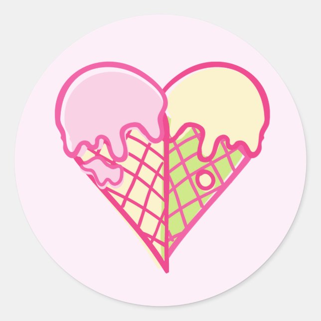 Sticker Rond Crème Glacée En Forme De Cœur Mignonne (Devant)