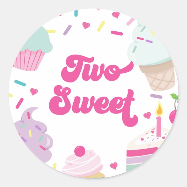 Sticker Rond Crème glacée et gâteau Deux douces 2e anniversaire (Devant)