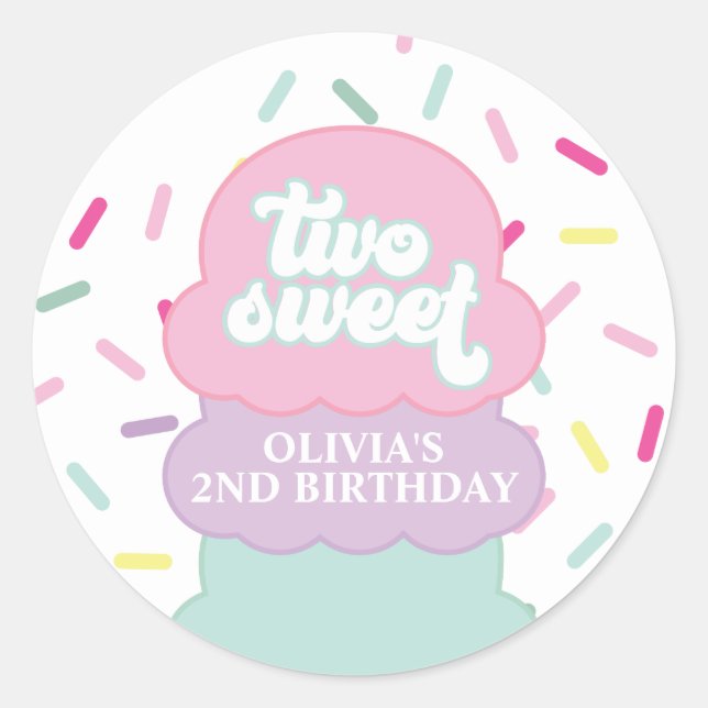 Sticker Rond Crème glacée et saupoudrer deux douces 2e annivers (Devant)