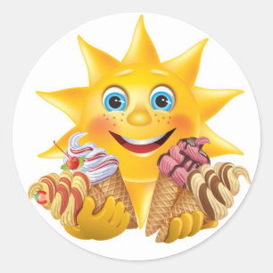 Sticker Rond Crème glacée et soleil joyeux - SRF