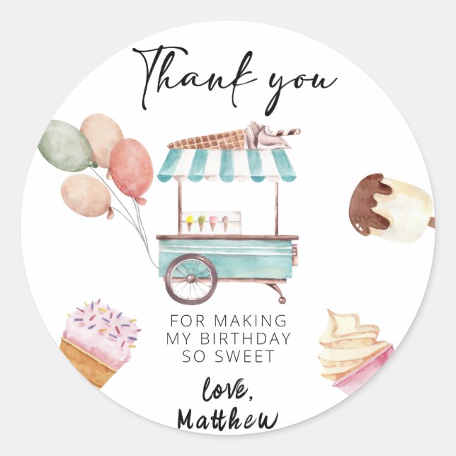 Sticker Rond Crème glacée Favoriser l'anniversaire d'été (Devant)
