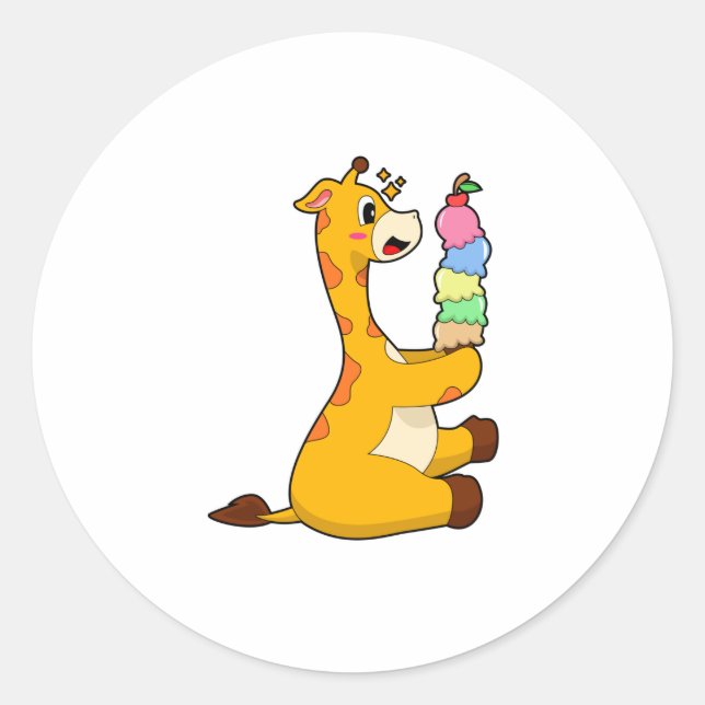 Sticker Rond Crème glacée Giraffe gaufre (Devant)
