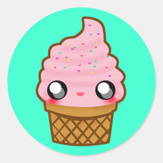 Sticker Rond Crème glacée Kawaii (Devant)