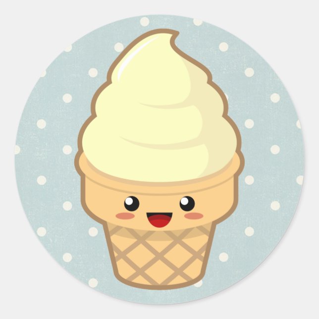 Sticker Rond Crème glacée Kawaii (Devant)