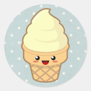 Sticker Rond Crème glacée Kawaii