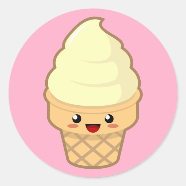 Sticker Rond Crème glacée Kawaii (Devant)