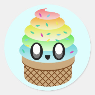 Sticker Rond crème glacée kawaii arrosage arc-en-ciel