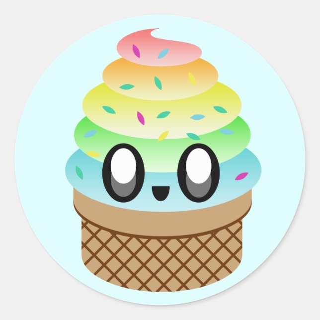 Sticker Rond crème glacée kawaii arrosage arc-en-ciel (Devant)