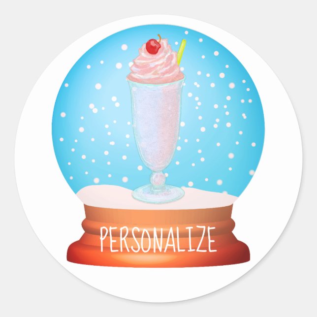Sticker Rond Crème glacée milshake neige globe mignon rose bleu (Devant)
