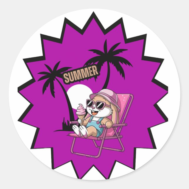 Sticker Rond Crème glacée pour lapin pendant les vacances d'été (Devant)