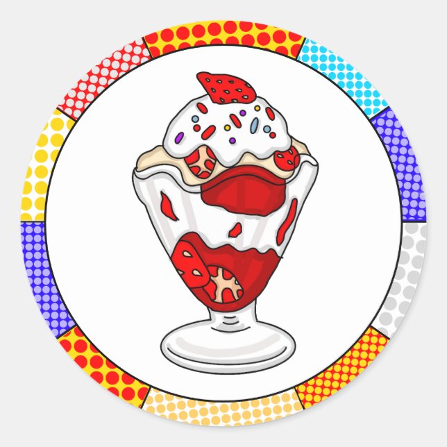 Sticker Rond Crème glacée Retro Pop Art Strawberry Sundae (Devant)
