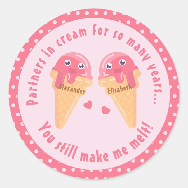 Sticker Rond Crème glacée Scoops Cute Romantique Saint Valentin (Devant)