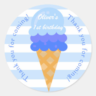Sticker Rond Crème glacée sucrée 1er anniversaire garçon bleu