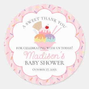 Sticker Rond Crème glacée Sundae Parsemé de Baby shower d'amour