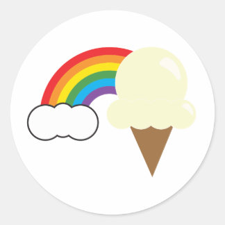 Sticker Rond Crème glacée Vanille et arc-en-ciel