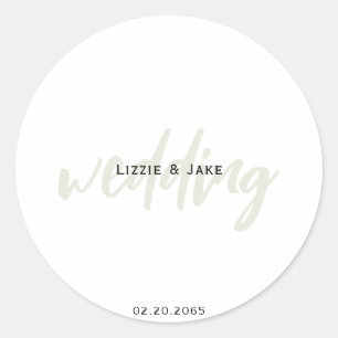 Sticker Rond Crème moderne et blanc Mariage personnalisé simple