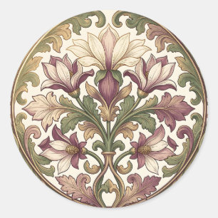 Sticker Rond Crème Pourreux Floral Orné Victorien 