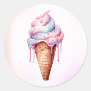 Sticker Rond Crème rose Bleue Cone Anniversaire