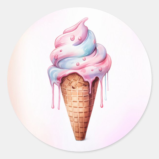 Sticker Rond Crème rose Bleue Cone Anniversaire (Devant)