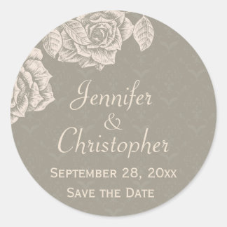 Sticker Rond Crème Rose vintage sur Dusty Grey Enregistrer la d