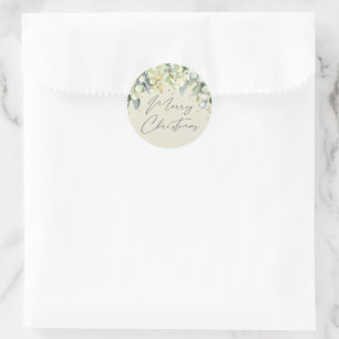 Sticker Rond Crème Snowberry+Eucalyptus Joyeux Noël Fêtes