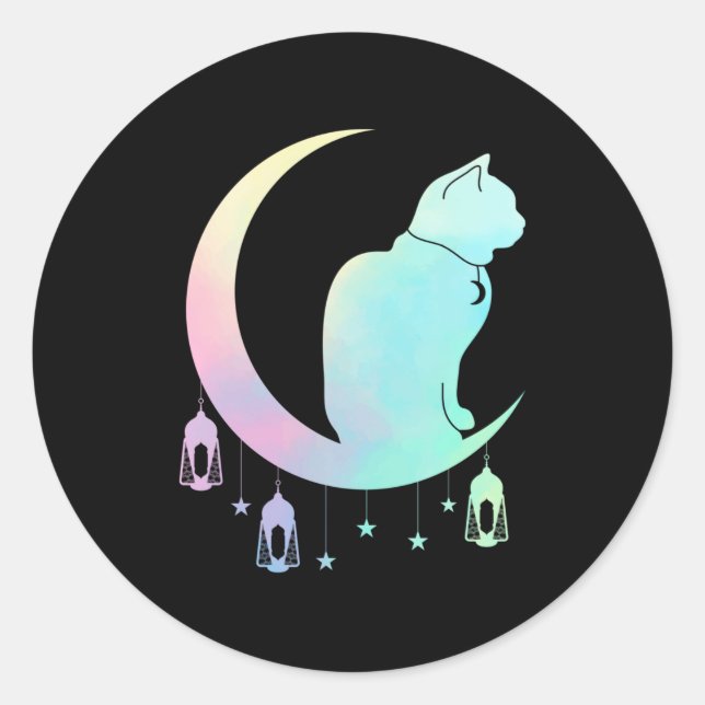 Sticker Rond Crescent Moon Pastel Chat Mystique Wicca Goth (Devant)