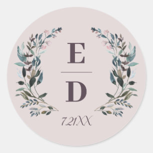 Sticker Rond Crest jardin   Mauve violet Mariage Monogram Date