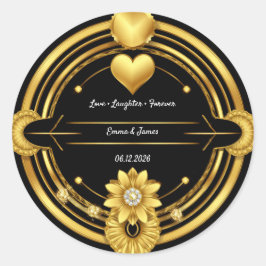 Sticker Rond 🌟 Crête de mariage romantique en or noir 💛