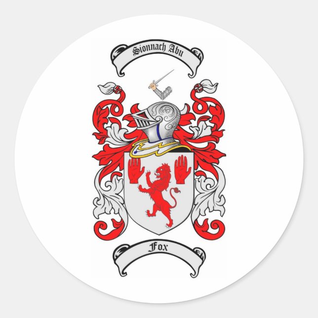 STICKER ROND CRÊTE FAMILIALE FOX - MANTEAU D'ARMES FOX (Devant)