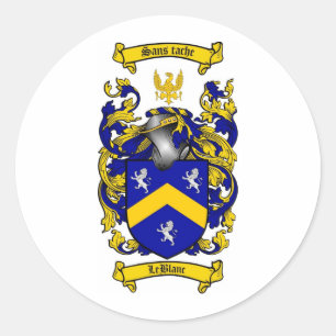 STICKER ROND CRÊTE FAMILIALE LEBLANC - MANTEAU D'ARMES LEBLANC