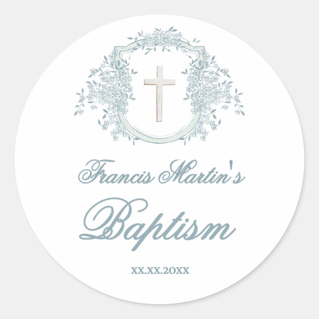 Sticker Rond crête florale | Baptême (Devant)
