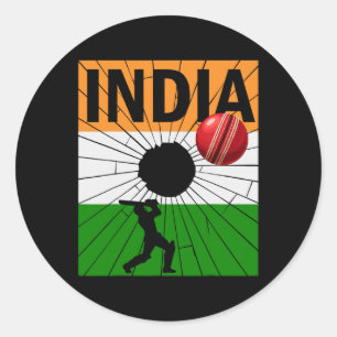 Sticker Rond Cricket indien avec pinceau de drapeau indien Asho