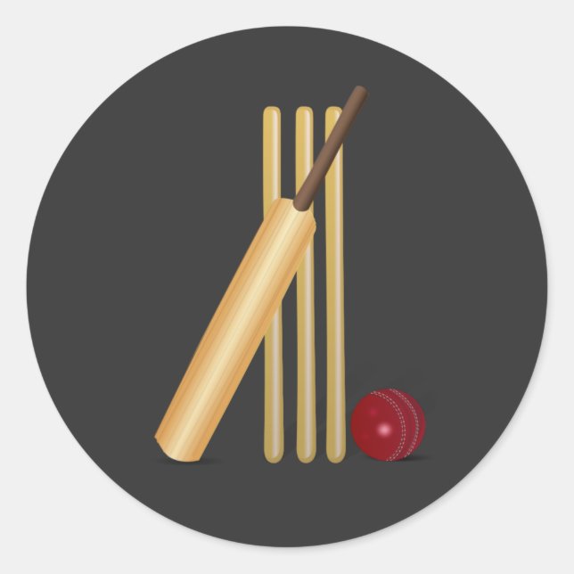 Sticker Rond Cricket - Wicket, chauve-souris et balle (Devant)