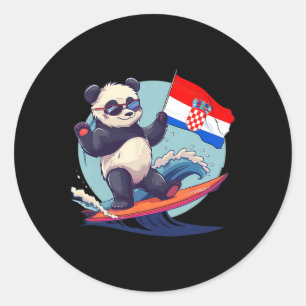 Sticker Rond Croatie Panda Bear Surfant sur les racines croates