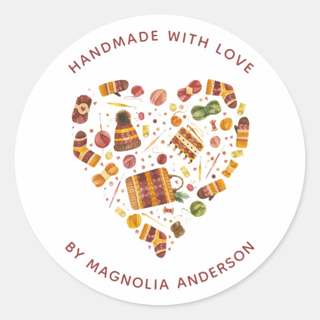 Sticker Rond Crochet Coeur en fils fait main avec amour (Devant)