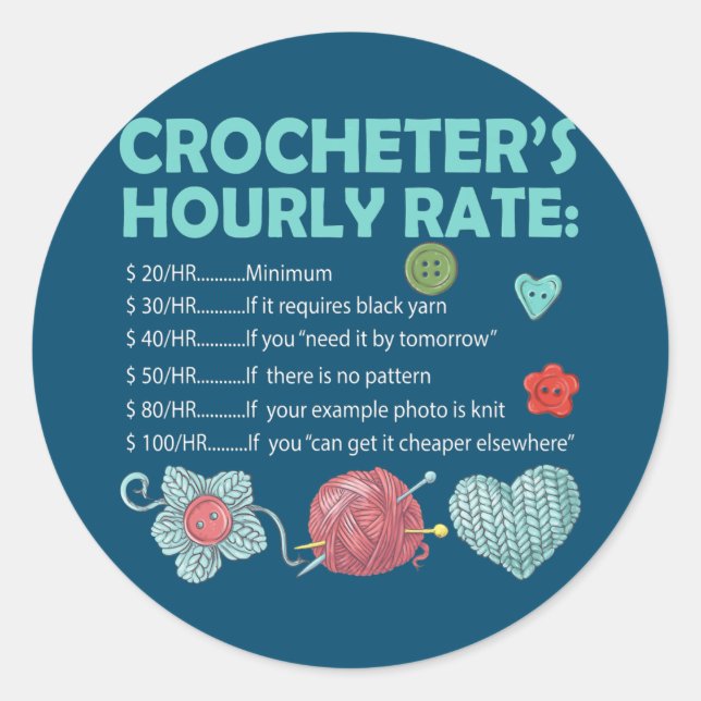 Sticker Rond Crochet Crochet à tarif horaire du Crochet (Devant)