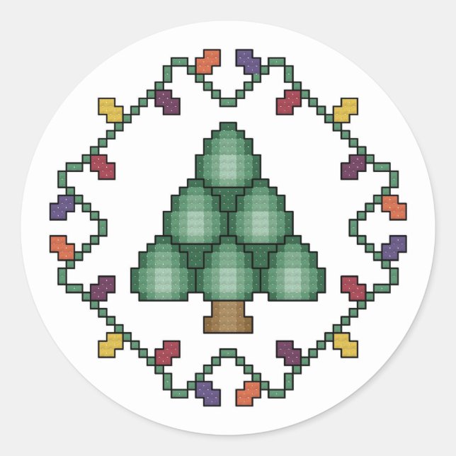 Sticker Rond Crochet de croix d'arbre de Noël (Devant)
