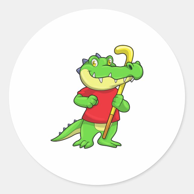 Sticker Rond Crocodile à Field hockey avec bâton (Devant)