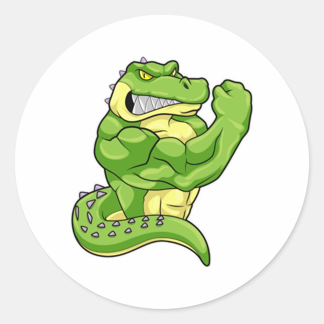 Sticker Rond Crocodile comme Bodybuilder avec de grands Muscles (Devant)